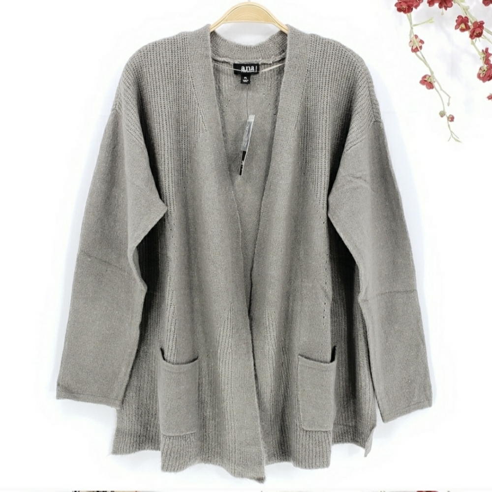 NEW a.n.a. Open Front Pocket Cardigan Iron Grey Heather